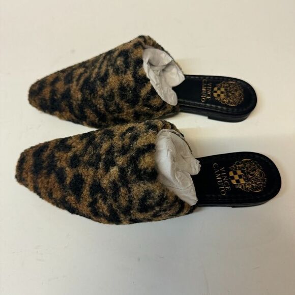 Vince Camuto Womens 6.5 M Leopard Animal Print Fuzzy Flat Clog Shoes NIB ZF8 - Picture 3 of 4